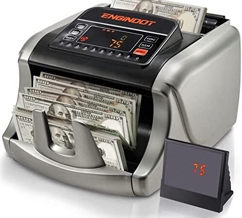 ENGiNDOT Máquina contadora de dinero con detección de falsificación de imagen UV/MG/IR/DBL/HLF/CHN/DD, gran pantalla LED para contadora de billetes con abundantes accesorios (plata)