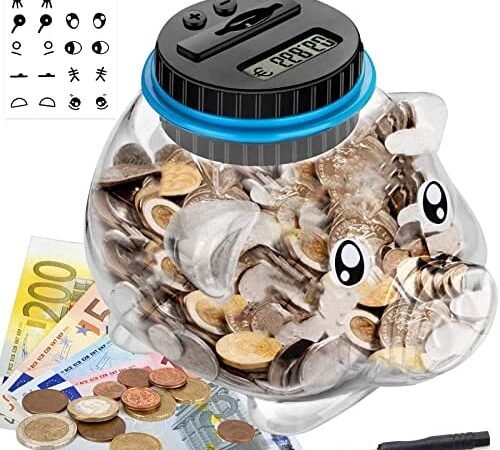 Tonsooze Hucha Digital Pantalla LCD automatica, Hucha Contador Contador de Monedas Hucha de Gran Capacidad, 1.8L Hucha Electronica Niños Amigos para Navidad, Año Nuevo, Cumpleaños