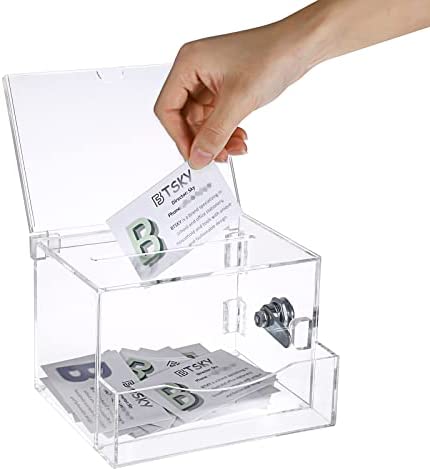 TOLIDA Caja de Sugerencias-Transparente de Crílico de 6 caras Caja de Donación Urnas Votaciones de Plástico de 4x6 Ingadas con Cerradura y Lave para Tarjeta de Presentación Boletos de Rifa
