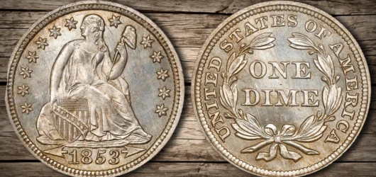 Moneda de diez centavos de la libertad con estrella y flecha (1853-1855)