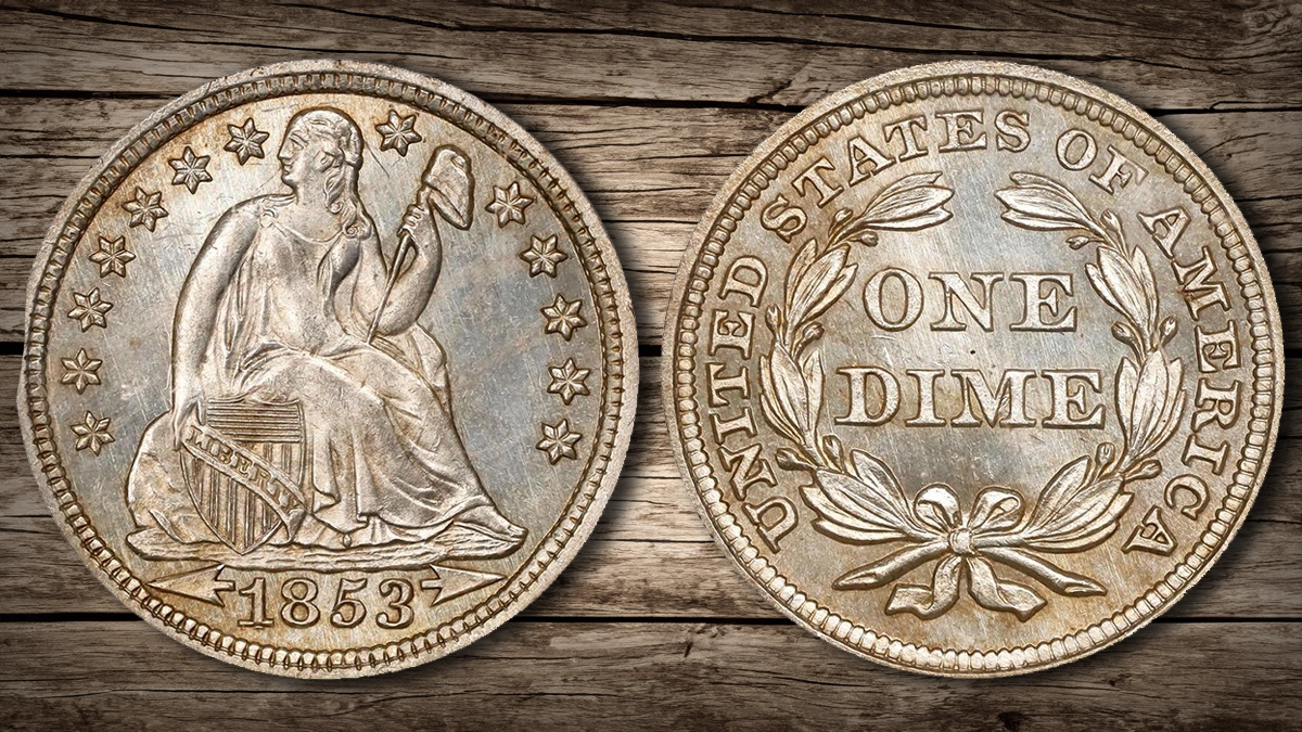 Moneda de diez centavos de la libertad con estrella y flecha (1853-1855)